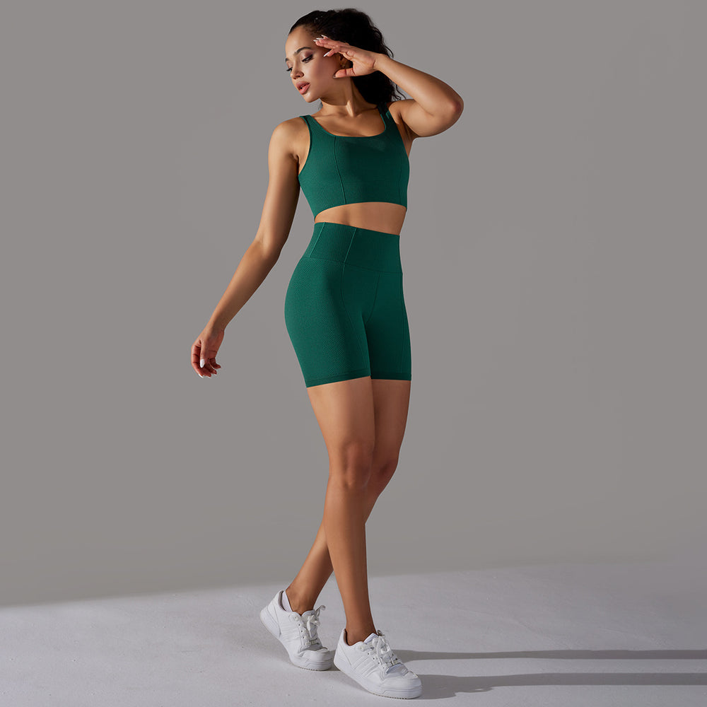 fashion seamless knittingpure color polka dot high elastic tight breathable yoga suit running fitness two-piece set