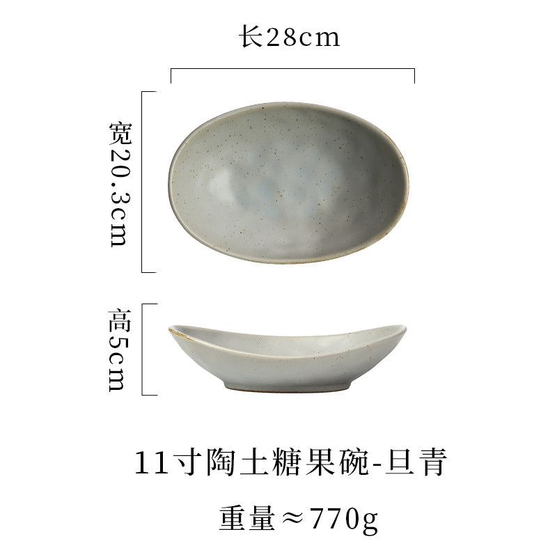 japanese ceramic plate, high-end candy bowl, fruit salad bowl, fish plate, stoneware tableware, oval plate, household dish plate