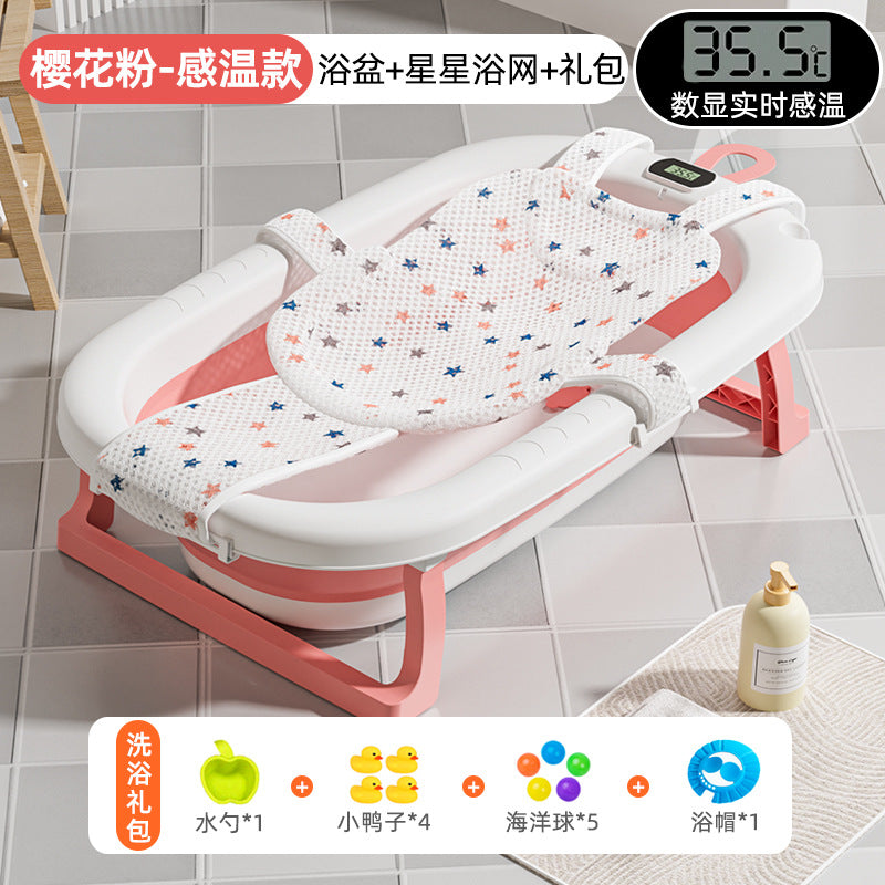 Large collapsible baby bathtub - portable baby bathtub for home use - infant and toddler bath seat - plastic newborn and children's bath supplies