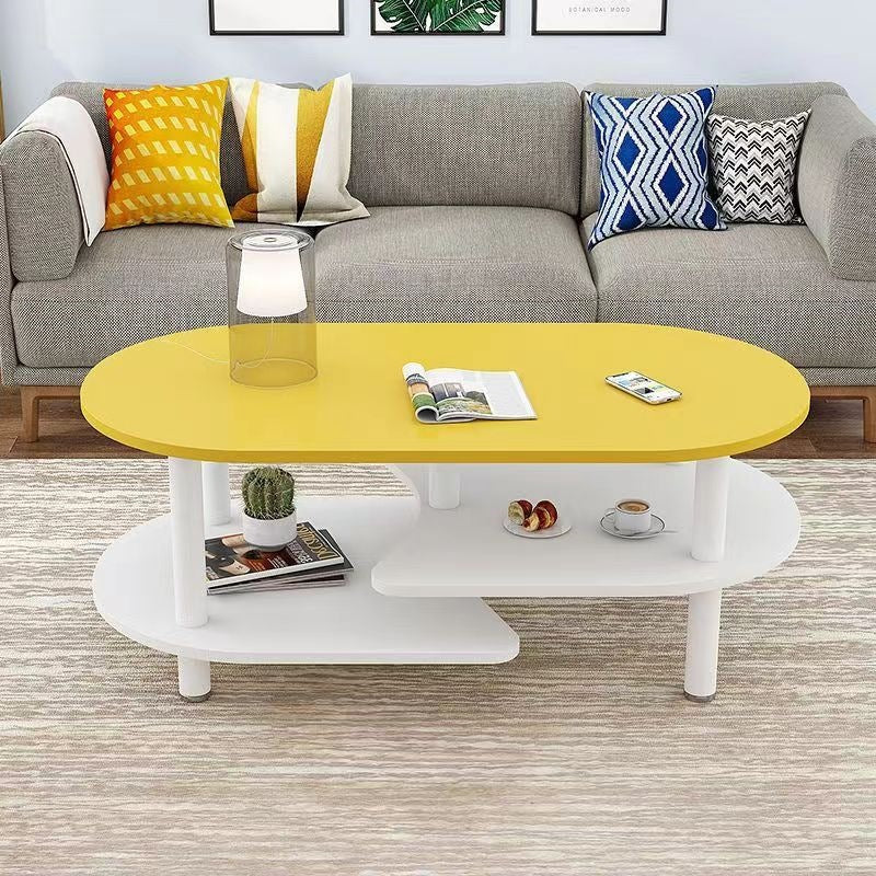 Scandinavian coffee table small apartment living room economical casual modern table creative balcony oval tea table double layer