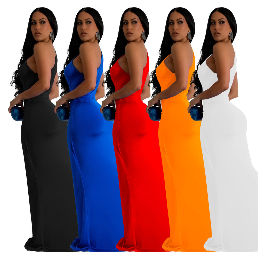 C6940 cross-border   fashion women's independent station one shoulder evening dress silmdress