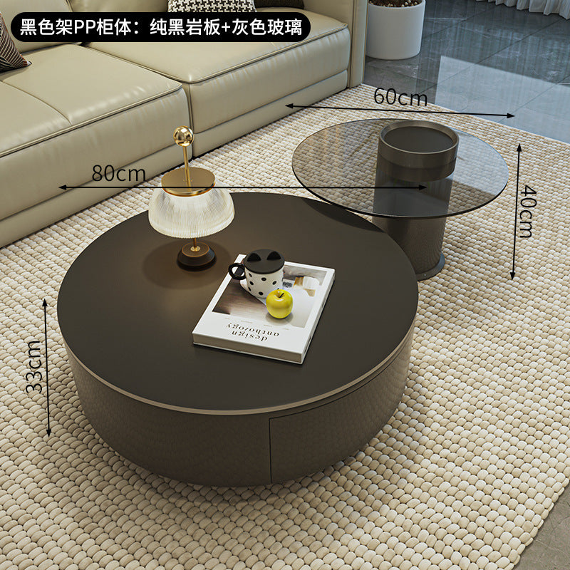 Minimalist slate combination coffee table small apartment simple modern light luxury high-end round living room for home black popular