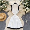High-end niche sleeveless knittingdress women's summerretro waist slimming lookcontrast colorpatchworkpleated vest dress