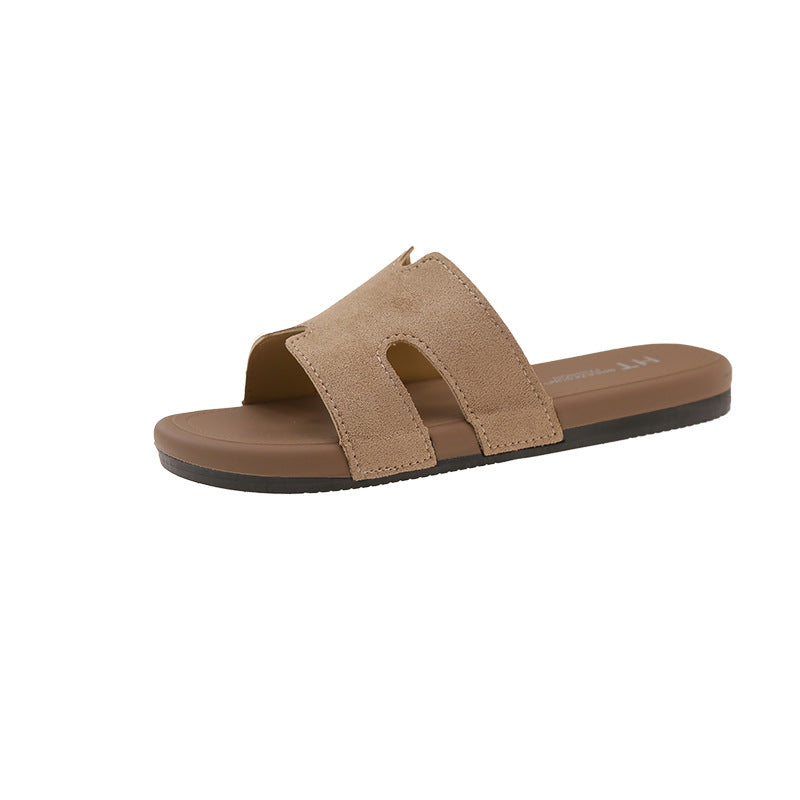 Birkenstock women's summer outdoor slippers - new, high-end, french-style soft flat beach sandals, fashionable one-strap slides