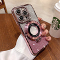 Suitable for apple 17promax light luxury rhinestone electroplated mobile phone case 15 glitter magnetic holder apple 16 protective cover