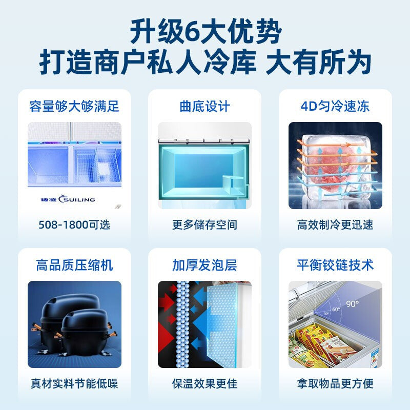 Sui ling freezer commercial horizontal large capacity freezer seafood single temperature freezer tea fruit fresh refrigerator quick freezing