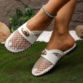 Women's flat mule slippers for export, summer  new style, mesh hollow-out design with metal buckle, plus size half slippers