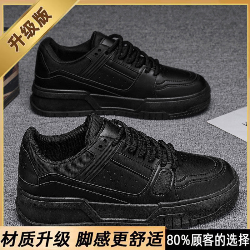 Men's spring/autumn niche design versatile casual solid black skate shoes youth sports thick sole height increasing bread shoes trendy sneakers