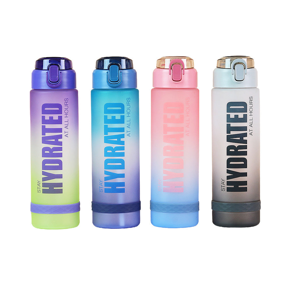 Carefully selected popular gradient color plastic cup, drop-resistant and leak-proof, outdoor sports straw cup, pop-up lid, large-capacity portable water cup