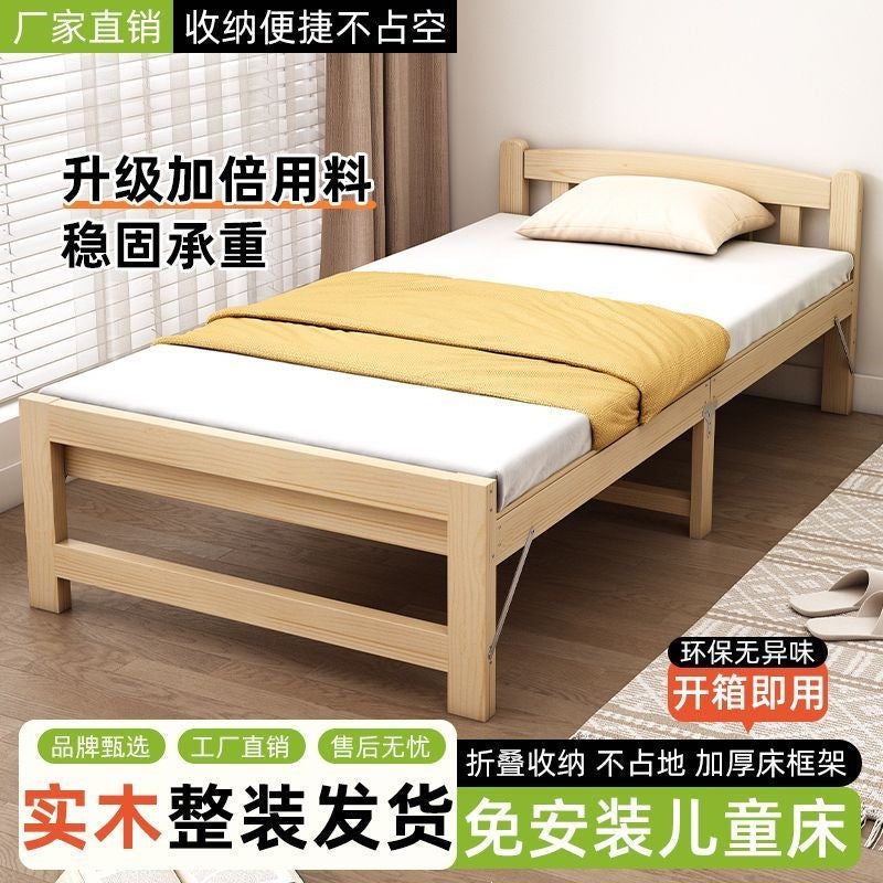 Solid wood bed for homesimple double bed bed board single bed office lunch break rental room installation foldable bed