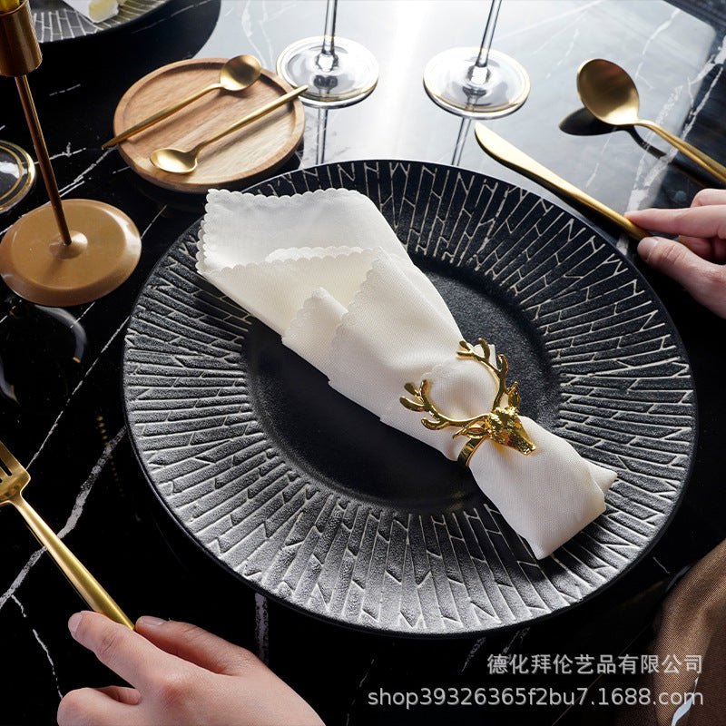 Nordic new large ceramic plate - matte finish steak plate for hotel, restaurant, and home use - creative plating and table setting