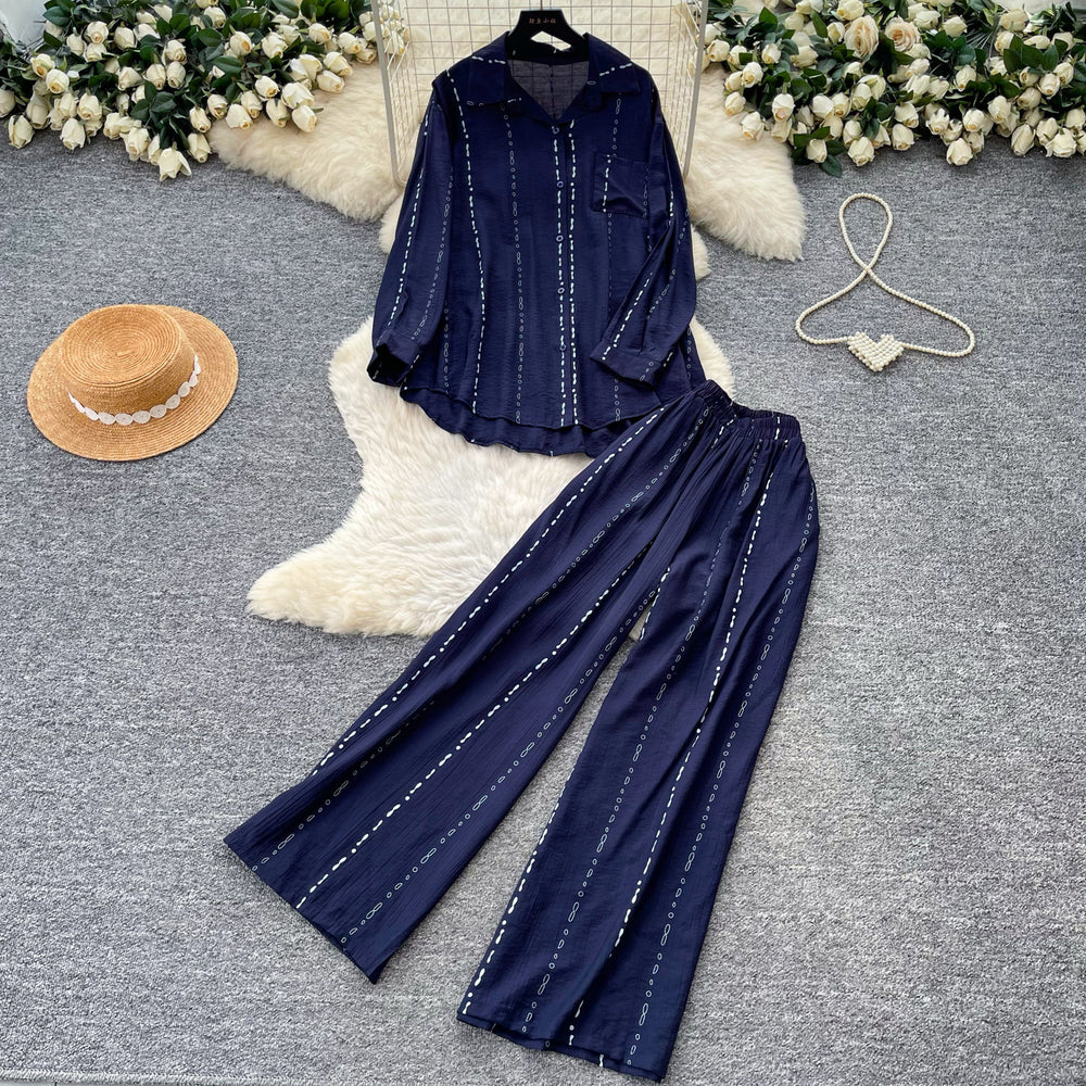 Lazy style pink cardigan wide-leg pants two-piece set female autum lazy feeling work clothingeasiest for matchfashionableelegantsuit