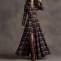 cross-border e-commerce european and american women's clothing: new summer collection - fashionable, casual, and elegant plaid notch collar slim-fit dress