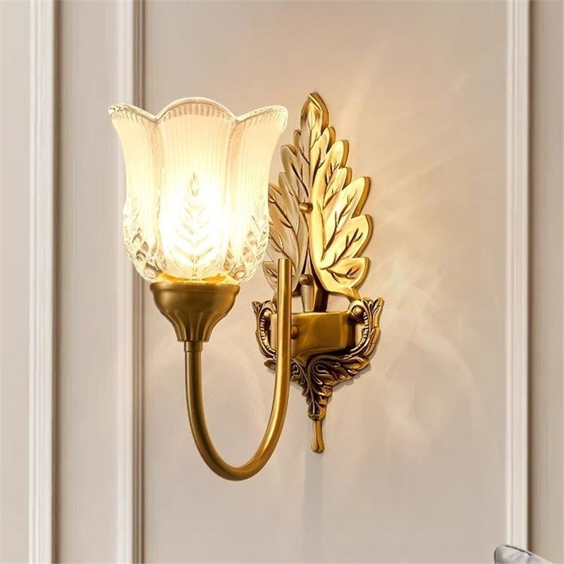 American style all-copper bedside lamp bedroom room light retro entrance hallway light tv background wall decorative wall lamp