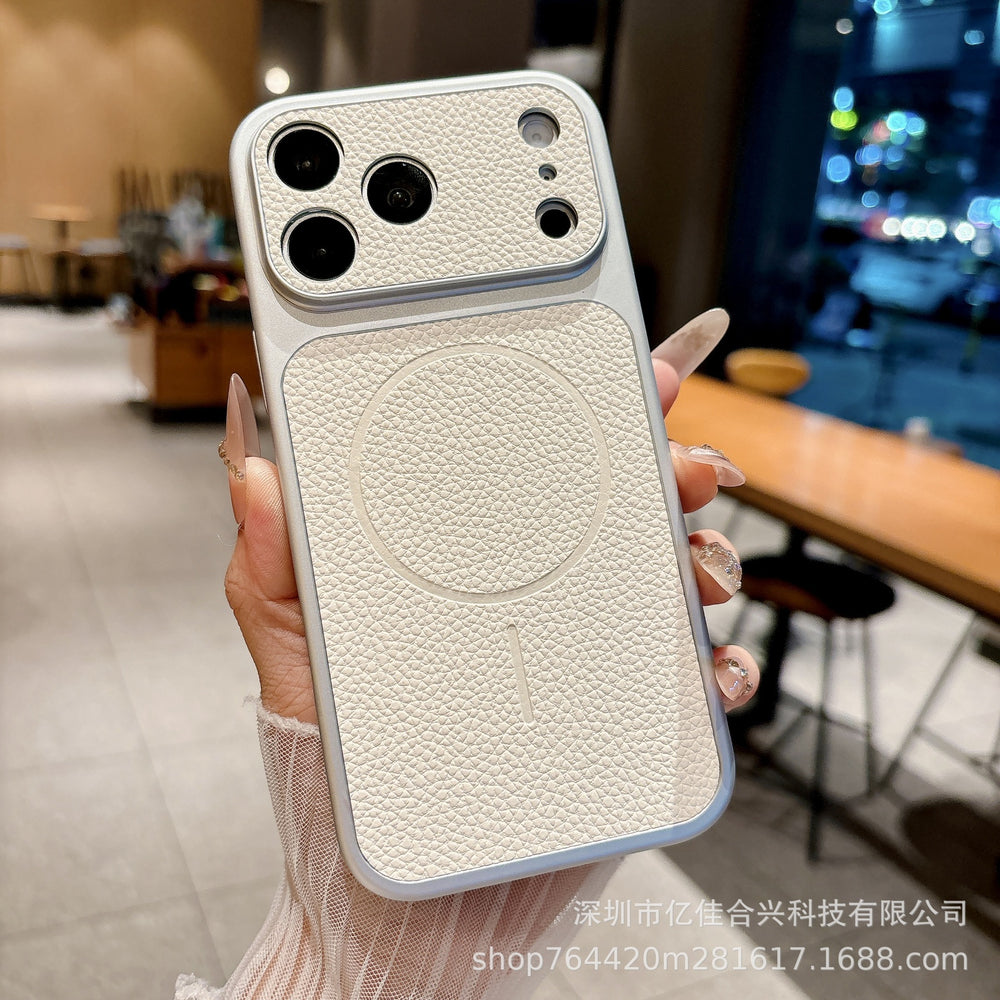 Premium feel instantly transformed: 17promax large view phone case, compatible with 17 new magnetic lychee grain leather apple 16