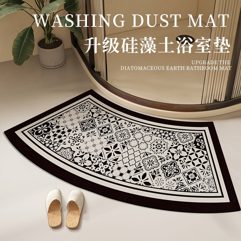 Strong water absorption and quick-drying floor mat at the entrance of the shower room, bathroom diatom mud curved carpet, bathroom non-slip fan-shaped foot mat