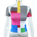 European and american cross-border trade manufacturer  new street style trendy mock neck women's short sleeve geometric print slim fit t-shirt