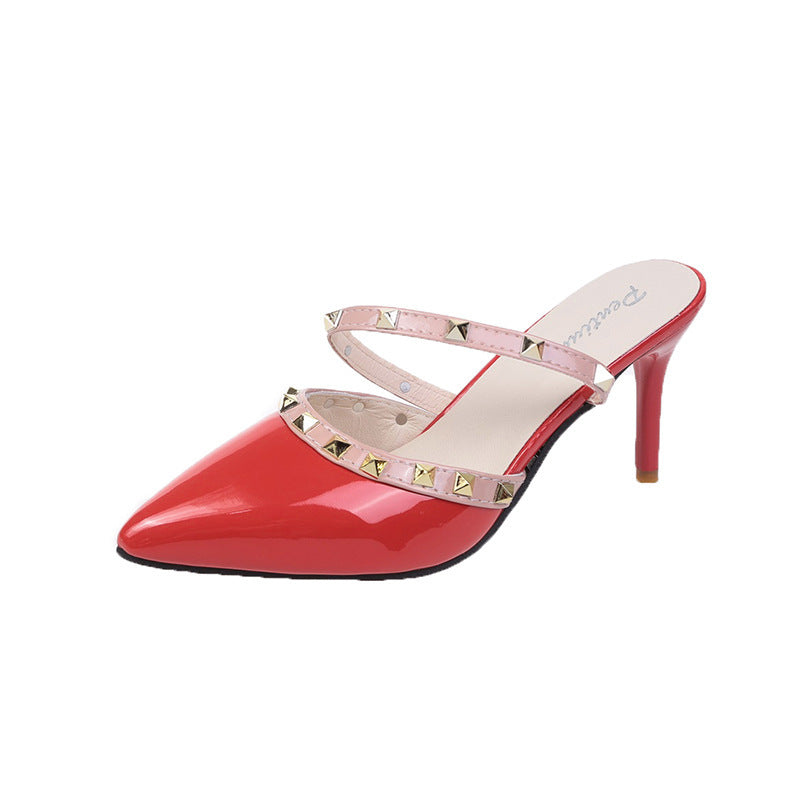 Summer new willow nails pointed head bag cool slippers women wear Internet celebrity half slippers stiletto