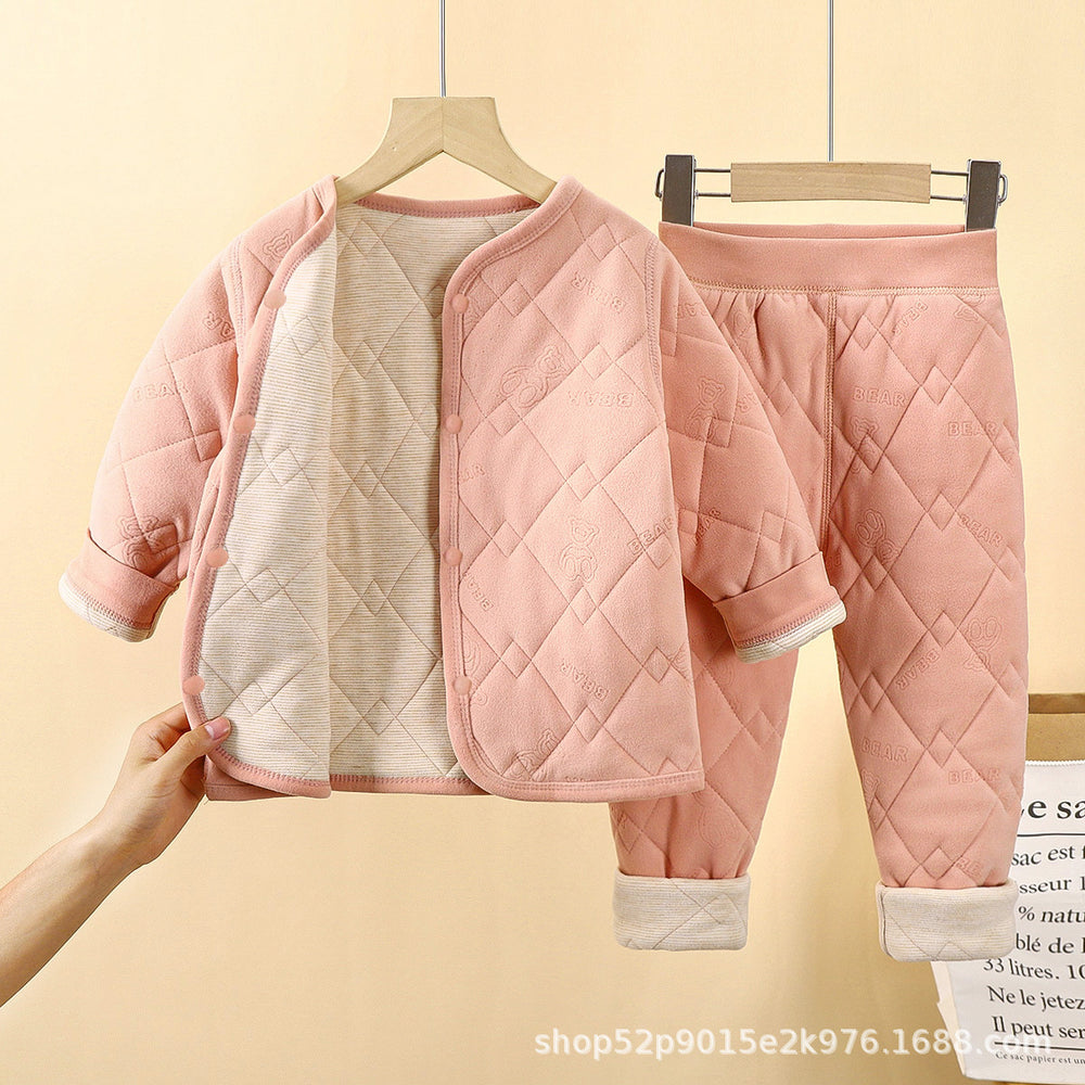Kids school uniform handy gadgetfall and winternew arrival three-layer quilted cotton boys' cotton coat fleece-linedthickened inner layer girl's cotton jacket type a