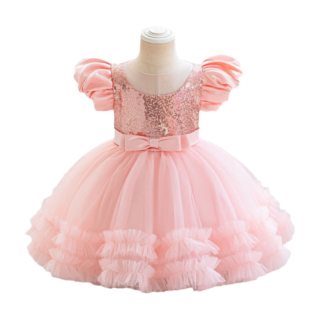 Ready-to-ship wholesale children's sequin dress, tulle cake princess dress, first birthday evening gown, girl dress