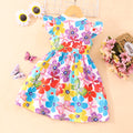 Kids' butterfly print flutter sleeve a-line dress with elastic waist - random stripe color assortment