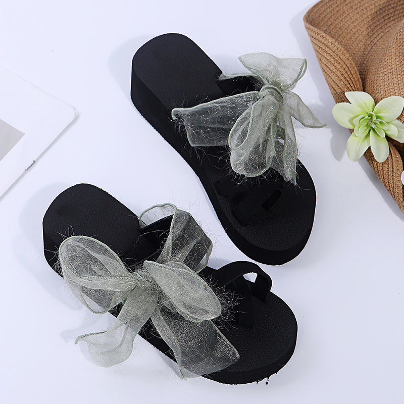 Ready-to-ship wish 2024 summer new european and american style foreign trade bowknot platform flat wide band beach sandals and slippers