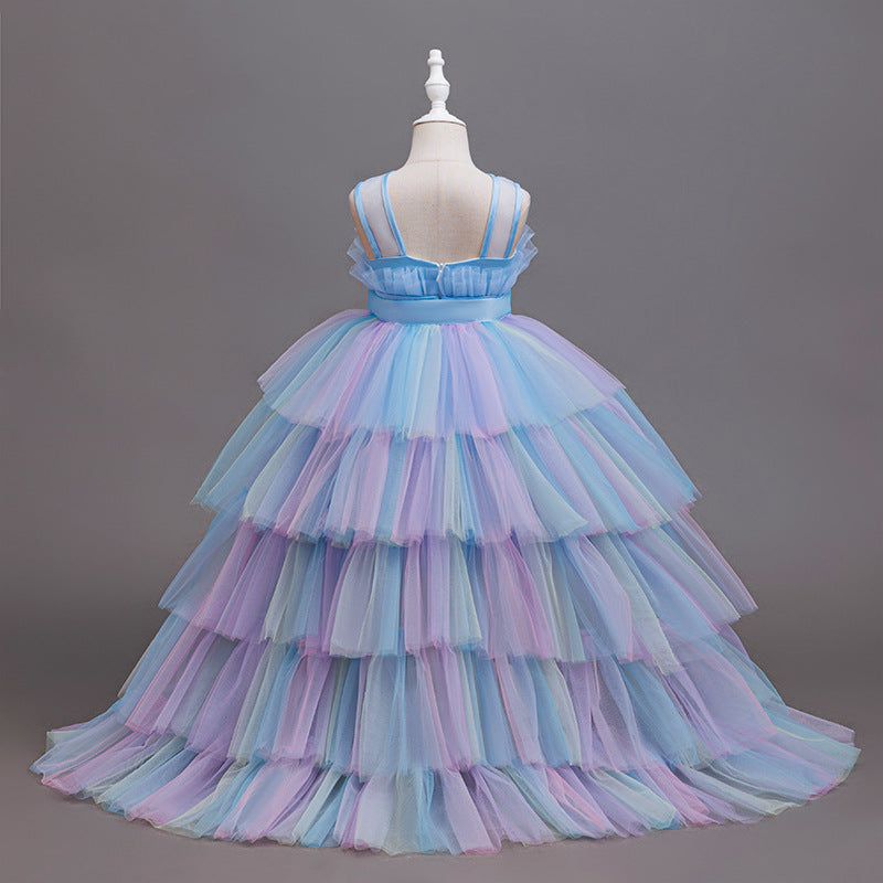 European and american style cross-border formal dresses for special occasions, runway fashion, girls' princess dresses, rainbow gradient mesh train