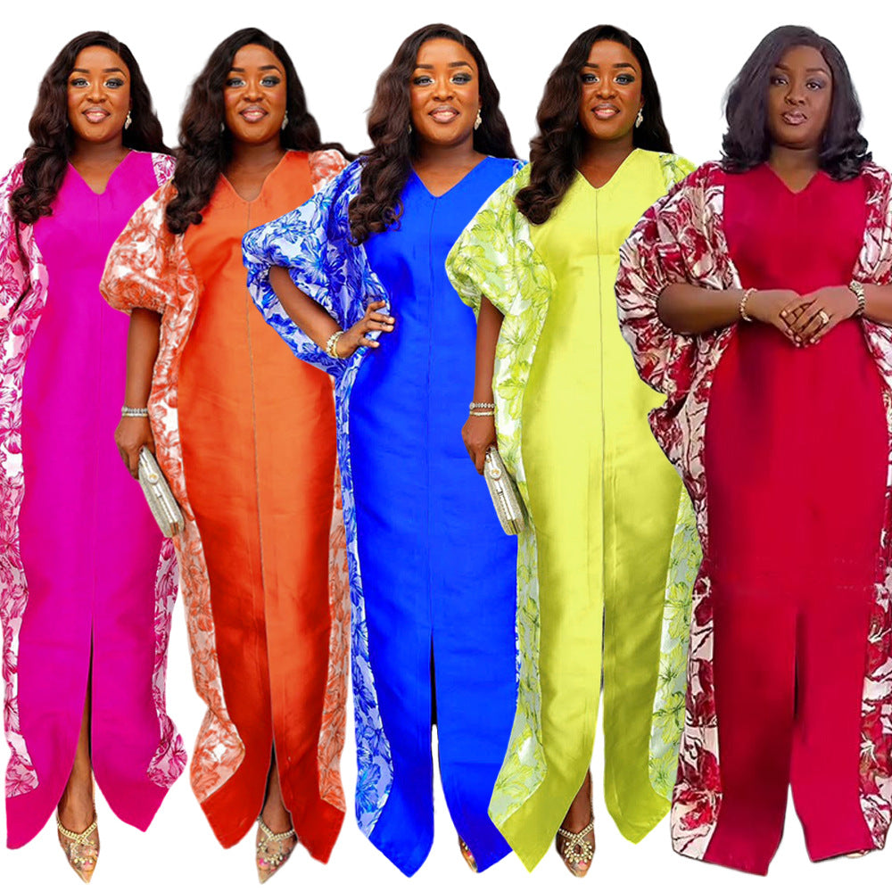 plus size women's ethnic style robe african foreign trade  color block print dress