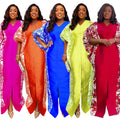 plus size women's ethnic style robe african foreign trade  color block print dress