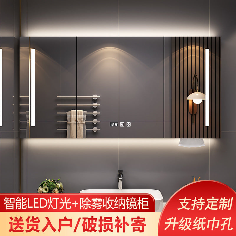 [Geneqi Customization] Smart bathroom mirror cabinet Wall-mounted multi-layer solid wood storage cabinet Bathroom mirror cabinet