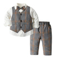 Factory direct children's spring fashion set: korean style plaid vest three-piece outfit for boys, kids' formal wear - in stock