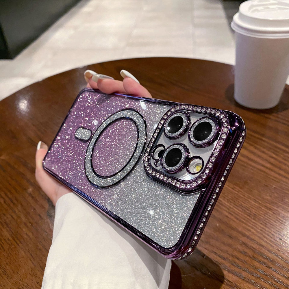 Suitable for iphone 17 pro max rhinestone glitter magnetic phone case, 16, 15, 12 full coverage drop-proof protective case
