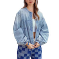 fashionnew arrival cross-border  round neck zipper denim outwear washed looseshort denim jacket for women