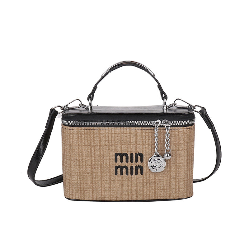 Cross-border niche striped casual box bag women's summer fashion commuter handbag Korean version retro versatile messenger bag