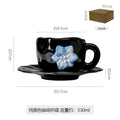 Hand-pinched embossed floral coffee cup and saucer set - home, niche, retro style ceramic milk cup, water cup, unique and high-value design