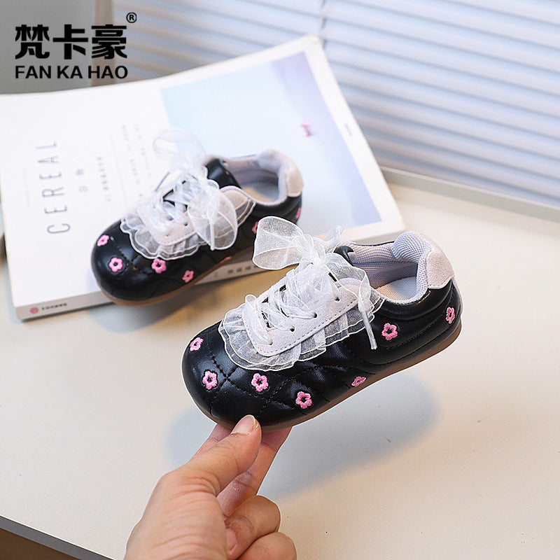 Vancahao kids flower white shoes soft bottom toddler shoes autumnew arrival german training sneakers women's sports shoes