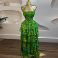 European and american cross-border women's fashion:  summer new arrival - elegant bandeau dress with floral print, ruched detailing, and ruffle hem