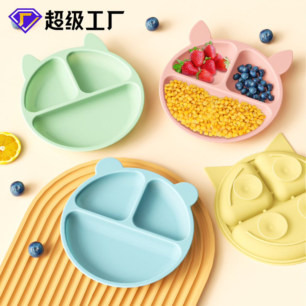 Children's dinner plate, baby eating, silicone bowl, infant food supplement bowl, suction cup type grid plate, mother and baby products tableware