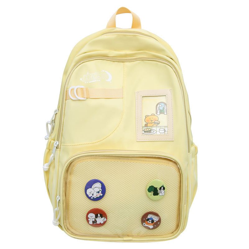 Transparent pocket student backpack - large capacity, new korean style cartoon design - wholesale