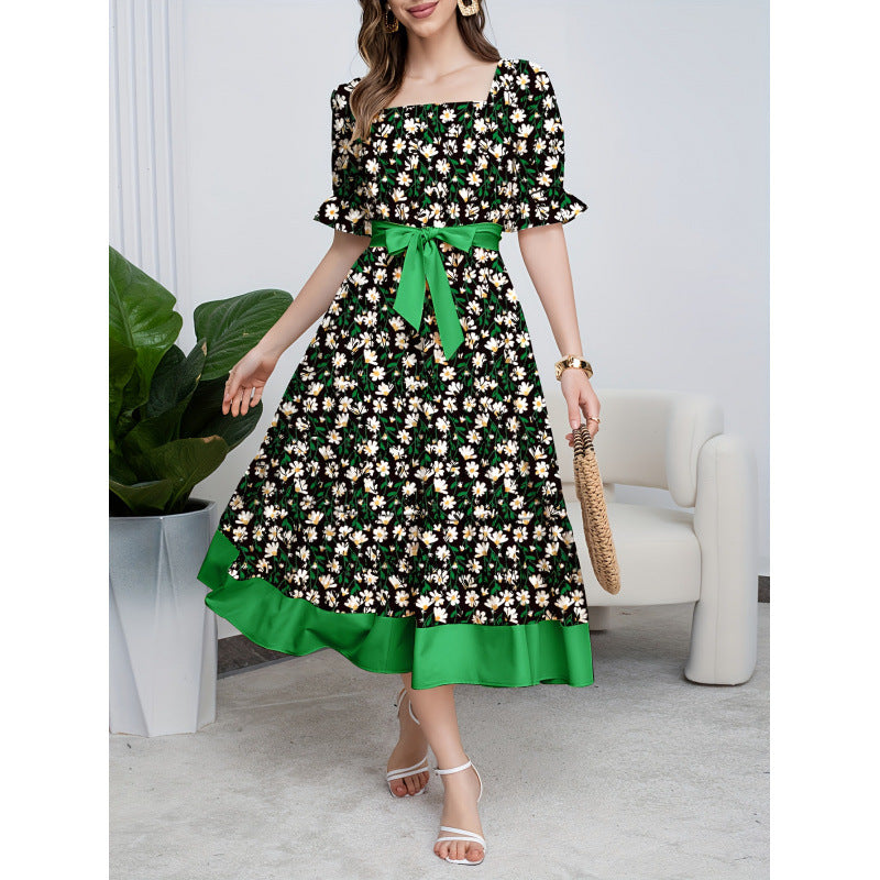 code new arrival  women's original square collar small daisy printingdress
