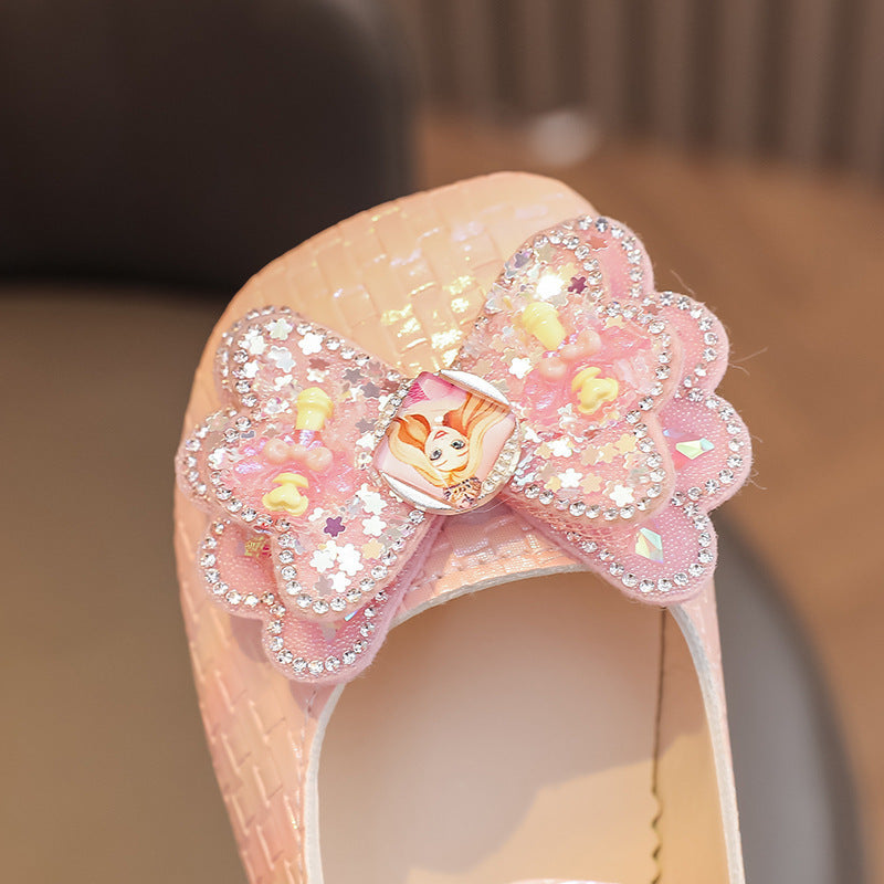 Preppy stylekidsflats square toe springnew arrivalk-style big bowsgirl princess shoes children's leather shoes
