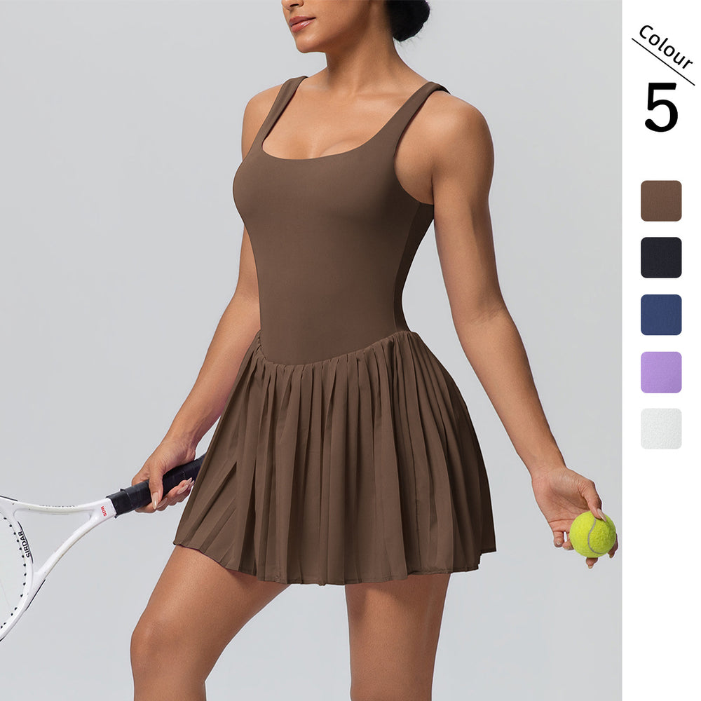 fashion nude fake two-piece sports dress fashion tape pocket bottom outdoor running fitness tennis skirt