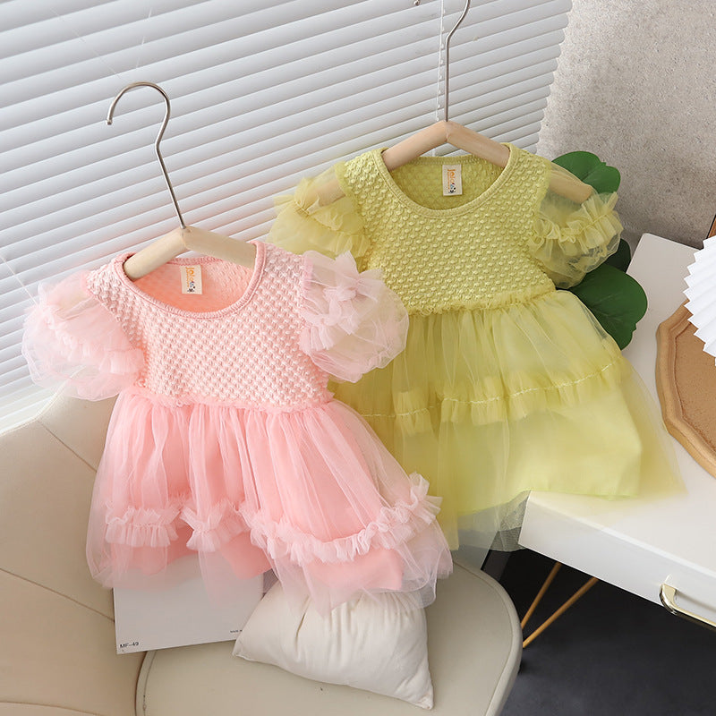 Korean style girls' dress - puff sleeve tulle tutu dress -  summer new arrival - sweet and lovely baby princess dress