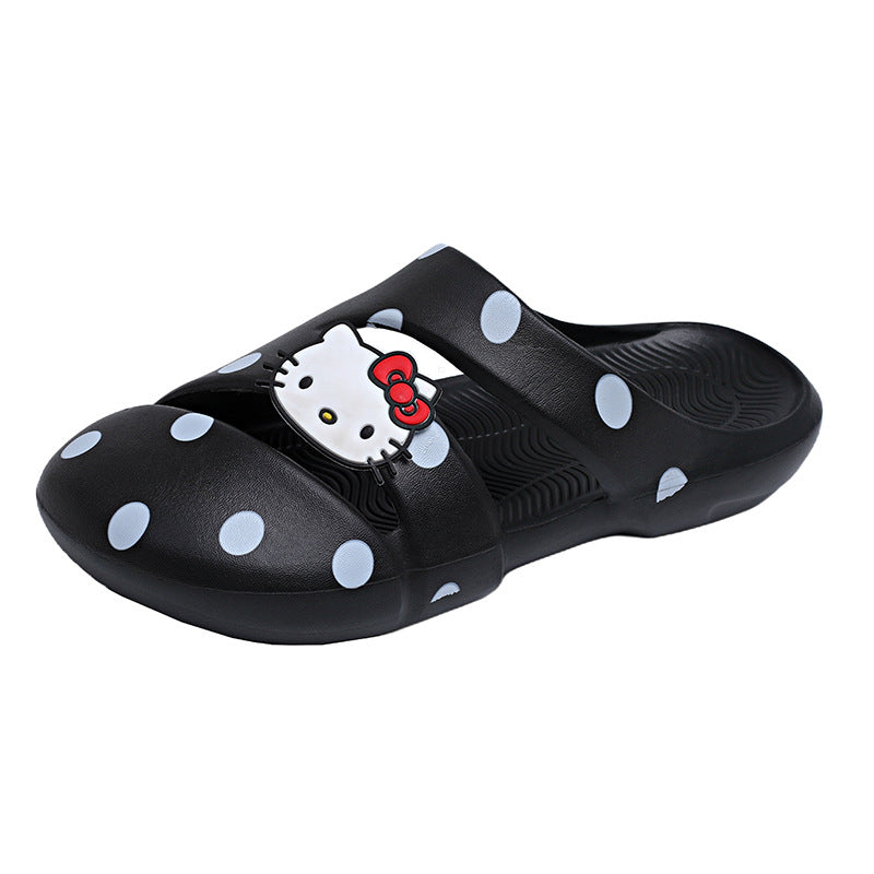 New eva polka dot hello kitty slip-on open-toe women's slippers - summer outdoor wear, thick sole, non-slip casual sandals