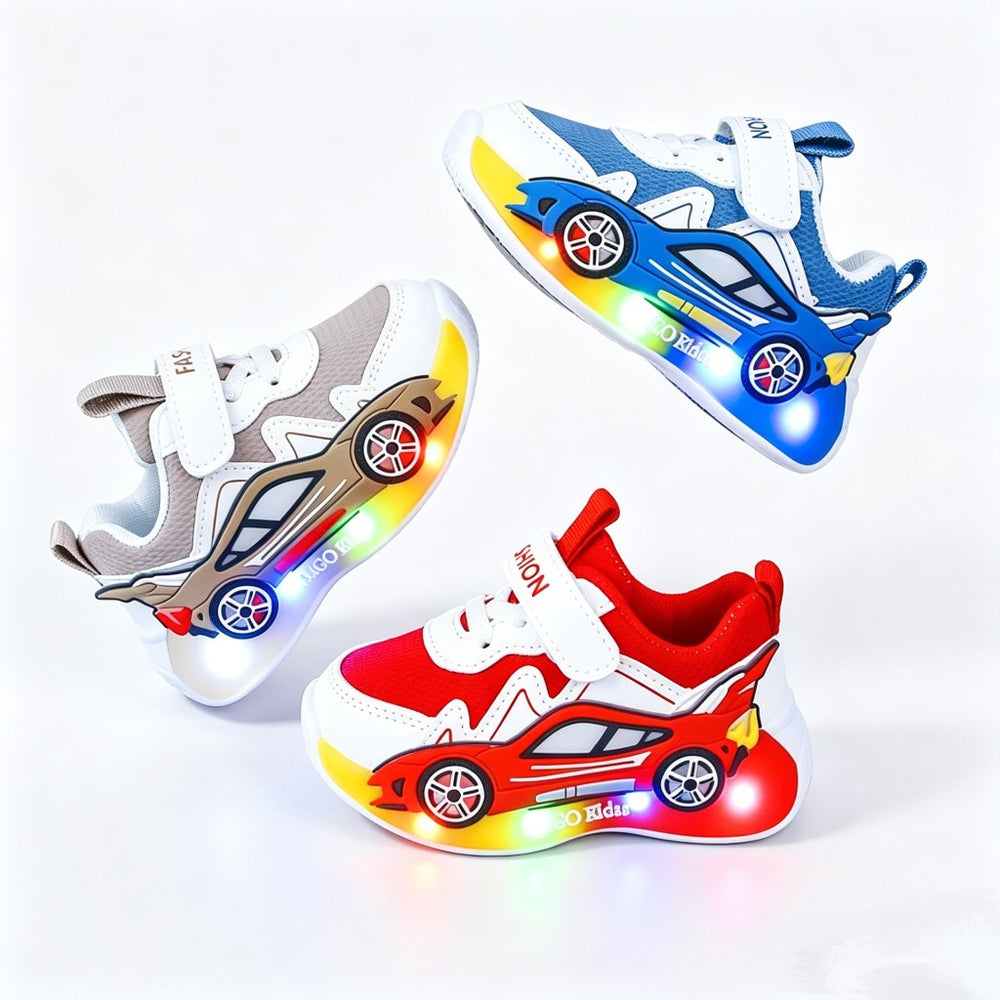 spring new arrival: kids' fashion tech light-up sneakers - boys' leather soft sole running shoes with led lights