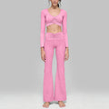 New arrival cationic high elastic yoga suit shirred drapedloose loose wide leg pants sports long sleevestops women