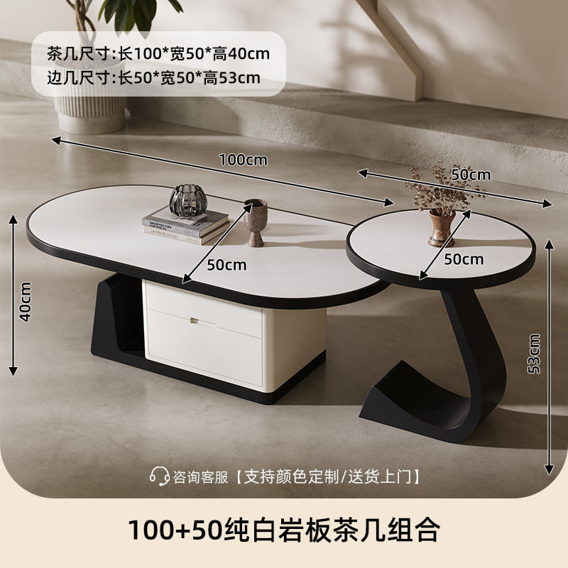 living room home small apartment coffee table oval slate storage solid walnut wood mid-century style with drawer
