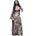 European and american cross-border women's fashion:  summer new arrival - elegant printed asymmetrical neck ruched slimming long dress
