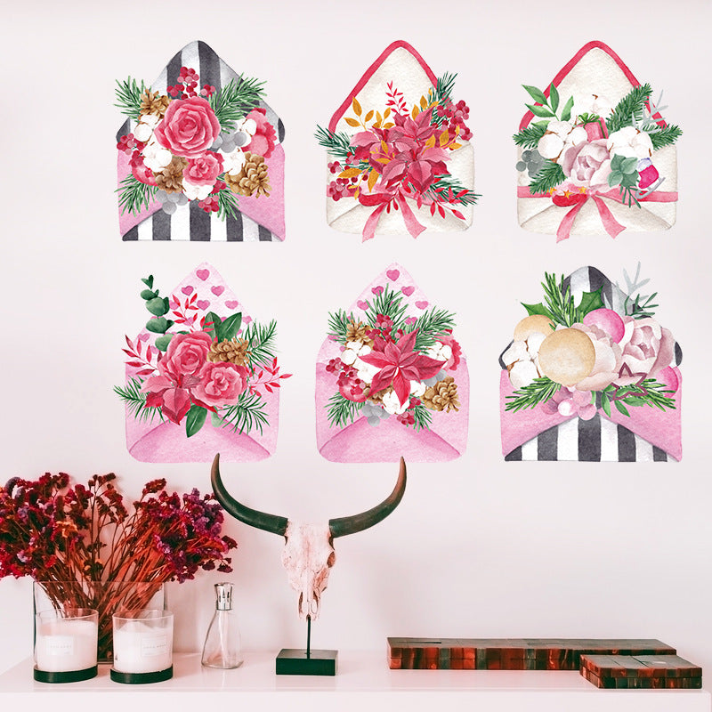 Envelope Bouquet Romantic Bedroom Bedside Sofa Cabinet Entrance Foyer Restaurant TV Decorative Wall Sticker HM82001