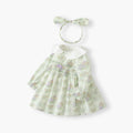 Girls' dress  spring/autumn new princess dress butterfly garden style girls' dress turn-down collar long sleeve ruched girls' dress